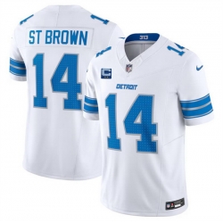 Men Detroit Lions 14 Amon Ra St  Brown White 2024 F U S E  With 2 Star C Patch Vapor Limited Stitched Jersey