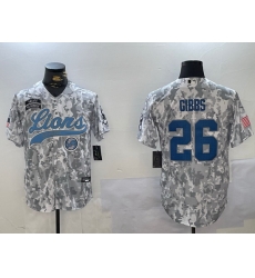 Men Detroit Lions 26 Jahmyr Gibbs 2024 Arctic Camo Salute To Service Stitched Baseball Jersey 1