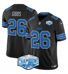 Men Detroit Lions 26 Jahmyr Gibbs Black 2024 NFC North Champions F U S E  Vapor Limited Stitched Jersey