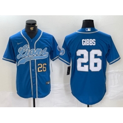 Men Detroit Lions 26 Jahmyr Gibbs Blue Cool Base Stitched Baseball Jersey 1