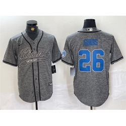 Men Detroit Lions 26 Jahmyr Gibbs Grey Cool Base Stitched Baseball JerseyS