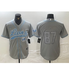Men Detroit Lions 87 Sam LaPorta Grey Cool Base Stitched Baseball Jersey 1