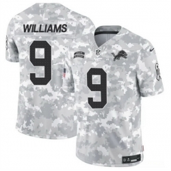 Men Detroit Lions 9 Jameson Williams 2024 F U S E Arctic Camo Salute To Service Limited Stitched Football Jersey