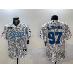 Men Detroit Lions 97 Aidan Hutchinson 2024 Arctic Camo Salute To Service Stitched Baseball Jersey 1