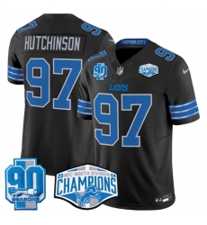 Men Detroit Lions 97 Aidan Hutchinson Black 2024 NFC North Champions 90th Anniversary Patch F U S E  Vapor Limited Stitched Jersey