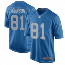 Men Nike Detroit Lions 81 Calvin Johnson Game Blue Alternate NFL Jersey