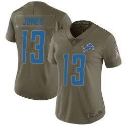 Nike Lions #13 T J Jones Olive Womens Stitched NFL Limited 2017 Salute to Service Jersey