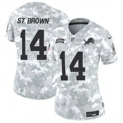 Women Detroit Lions 14 Amon Ra St  Brown 2024 F U S E Arctic Camo Salute To Service Limited Stitched Jersey