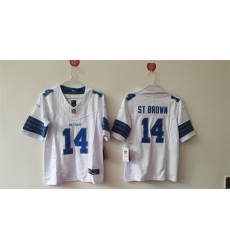 Women Detroit Lions 14 Amon Ra St  Brown White 2024 F U S E  Vapor Limited Stitched Jersey 28Run Smaller 29