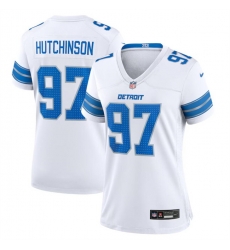 Women Detroit Lions 97 Aidan Hutchinson White Stitched Jersey