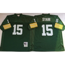 Men Green Bay Green Bay Packers 15 Bart Starr Green M&N Throwback Jersey