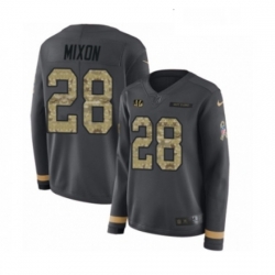 Womens Nike Cincinnati Bengals 28 Joe Mixon Limited Black Salute to Service Therma Long Sleeve NFL Jersey