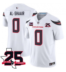 Men Houston Texans  0 Azeez Al Shaair White 2026 With 25th Anniversary Patch And 4 Star C Patch F U S E  Vapor Limited Stitched Football Jersey