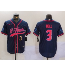 Men Houston Texans 3 Tank Dell Navy With Patch Cool Base Stitched Baseball Jersey 1