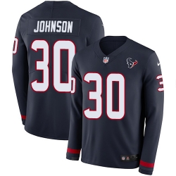 Nike Texans #30 Kevin Johnson Navy Blue Team Color Men Stitched NFL Limited Therma Long Sleeve Jersey