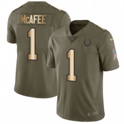 Men Nike Indianapolis Colts 1 Pat McAfee Limited OliveGold 2017 Salute to Service NFL Jersey