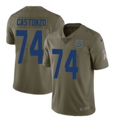 Nike Colts 74 Anthony Castonzo Olive Men Stitched NFL Limited 2017 Salute To Service Jersey