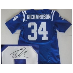 Nike Indianapolis Colts 34 Trent Richardson Blue Elite Signed NFL Jersey