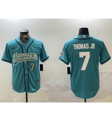 Men Jacksonville Jaguars 7 Brian Thomas Jr Teal With Patch Cool Base Stitched Baseball Jersey 1