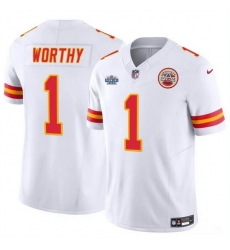 Men   Kansas City Chiefs 1 Xavier Worthy White F U S E With Draft Patch Vapor Untouchable Limited Stitched Football Jersey