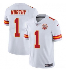 Men   Kansas City Chiefs 1 Xavier Worthy White Vapor Untouchable Limited Stitched Football Jersey