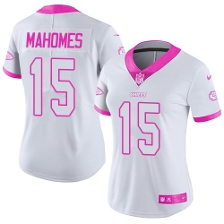 Nike Chiefs #15 Patrick Mahomes White Pink Womens Stitched NFL Limited Rush Fashion Jersey