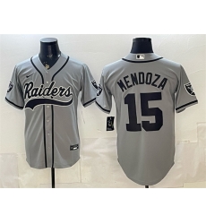 Men Las Vegas Raiders 15 Fernando Mendoza Grey Cool Base Stitched Baseball Jersey Men Las Vegas Raiders 15 Fernando Mendoza Grey Cool Base Stitched Baseball Jersey