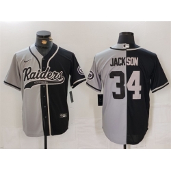 Men Las Vegas Raiders 34 Bo Jackson Grey Black Split Cool Base Stitched Baseball Jersey