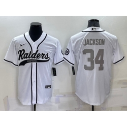 Men Las Vegas Raiders 34 Bo Jackson White Grey Cool Base Stitched Baseball Jersey