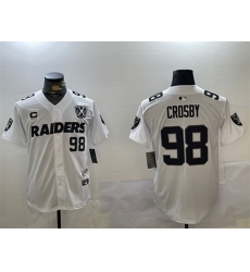 Men Las Vegas Raiders 98 Maxx Crosby White With Nevada Silver Stat Patch And 65th Anniversary Patch 3 Star C Patch Stitched Baseball Jersey