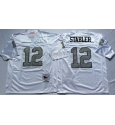 Mitchell And Ness Raiders #12 Ken Stabler White Throwback Stitched NFL Jersey