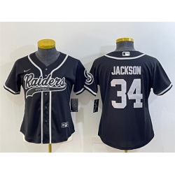 Women Las Vegas Raiders 34 Bo Jackson Black With Patch Cool Base Stitched Baseball Jersey