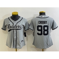 Women Las Vegas Raiders 98 Maxx Crosby Grey With Patch Cool Base Stitched Baseball Jersey