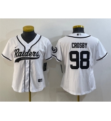 Women Las Vegas Raiders 98 Maxx Crosby White With Patch Cool Base Stitched Baseball Jersey