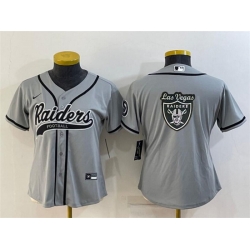 Women Las Vegas Raiders Grey Team Big Logo With Patch Cool Base Stitched Baseball Jersey