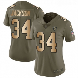 Womens Nike Oakland Raiders 34 Bo Jackson Limited OliveGold 2017 Salute to Service NFL Jersey