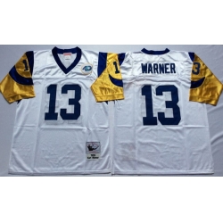 Men Los Angeles Rams 13 Kurt Warner White M&N Throwback Jersey