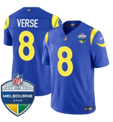 Men Los Angeles Rams 8 Jared Verse Royal 2026 F U S E Melbourne Game Patch Vapor Limited Stitched Football Jersey Men Los Angeles Rams 8 Jared Verse Royal 2026 F U S E Melbourne Game Patch Vapor Limited Stitched Football Jersey