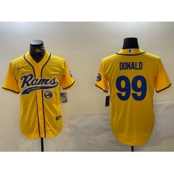 Men Los Angeles Rams 99 Aaron Donald yellow Cool Base Stitched Baseball Jersey 3