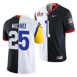 Men Los Angeles Rams X Georgia Bulldogs 25 Sony Michel Black White Split Super Bowl LVI Stitched Jerse