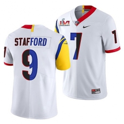 Men Los Angeles Rams X Georgia Bulldogs 9 Matthew Stafford White Split Super Bowl LVI Stitched Jerse