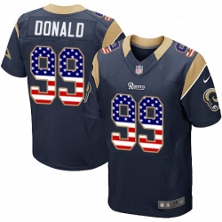 Men Nike Los Angeles Rams 99 Aaron Donald Elite Navy Blue Home USA Flag Fashion NFL Jersey