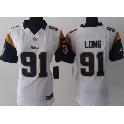 Women Nike St.Louis Rams 91 Chris Long White LIMITED Jerseys