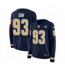 Womens Nike Los Angeles Rams 93 Ndamukong Suh Limited Navy Blue Therma Long Sleeve NFL Jersey