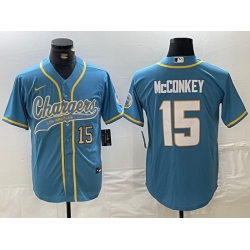 Men Los Angeles Chargers 15 Ladd McConkey Blue Cool Base Stitched Baseball Jersey 1