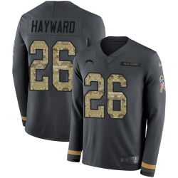 Nike Chargers 26 Casey Hayward Anthracite Salute to Service Men s Stitched NFL Limited Therma Long Sleeve Jersey