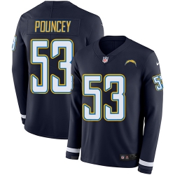 Nike Chargers #53 Mike Pouncey Navy Blue Team Color Men Stitched NFL Limited Therma Long Sleeve Jersey