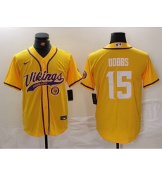 Men Minnesota Vikings 15 Joshua Dobbs Yellow Cool Base Stitched Baseball Jersey 4