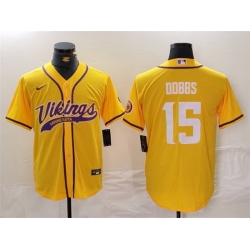 Men Minnesota Vikings 15 Joshua Dobbs Yellow Cool Base Stitched Baseball Jersey