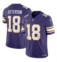 Men Minnesota Vikings 18 Justin Jefferson Purple 2024 F U S E  Throwback With 2 Star C Patch Vapor Limited Stitched Jersey